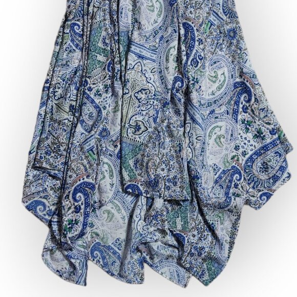 Alya Paisley Handkerchief Bohemian Flowy Dress Scalloped Neckline Blue Size S - Picture 7 of 7